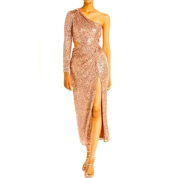Bloomingdale's AQUA x Maeve Reilly Sequin One Shoulder Cut-out Dress size 10